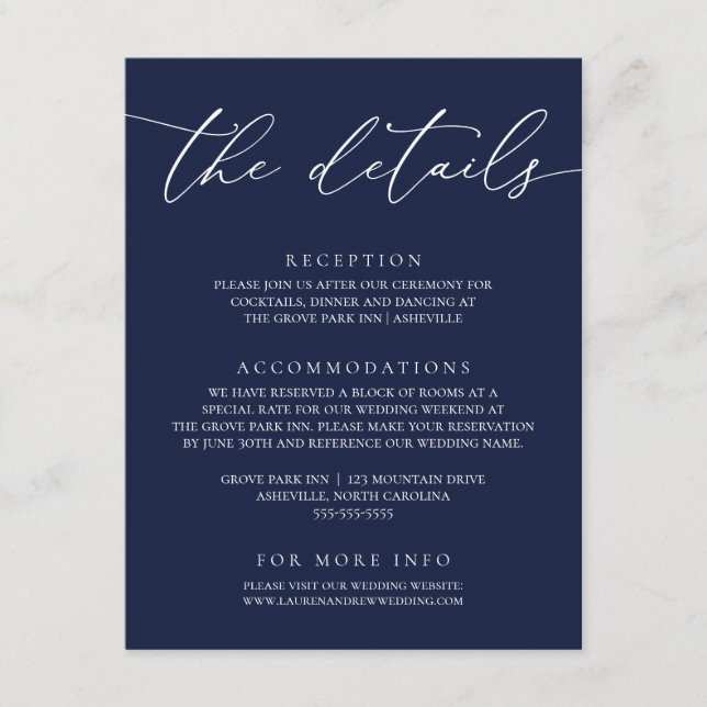 Navy Blue Modern Minimalistisch Hochzeitskarte Begleitkarte (Vorderseite)