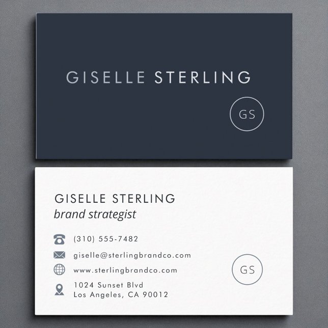 Navy Blue Modern Minimalistisch Monogram Luxe Visitenkarte (Von Creator hochgeladen)