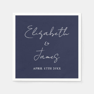 Navy Blue Modern Minimalistisch Script Wedding Serviette