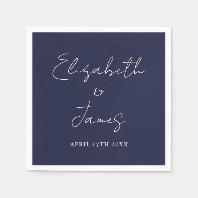Navy Blue Modern Minimalistisch Script Wedding Serviette (Vorderseite)