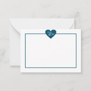 Navy Blue Modern Monogram Heart Mitteilungskarte