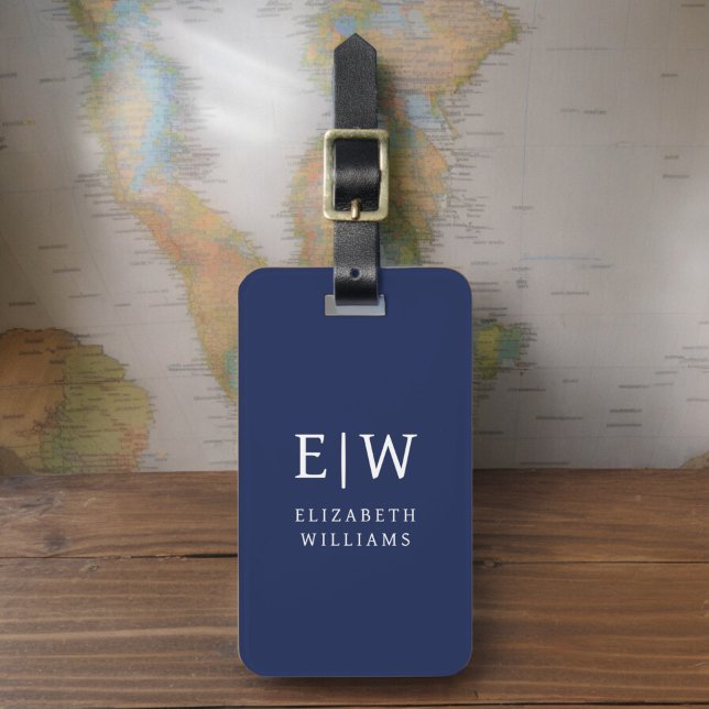 Navy Blue Modern Monogram Minimalistisch Gepäckanhänger (Von Creator hochgeladen)