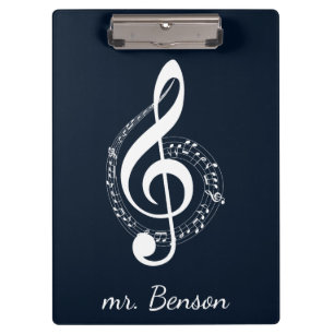 Navy Blue Modern Musiknote Personalisiert Klemmbrett