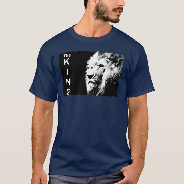 Navy Blue Modern Pop Art Lion Kopfvorlage T-Shirt (Vorderseite)