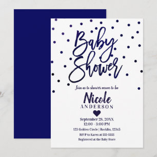 Navy Blue Modern Script Baby Dusche Confetti Einladung