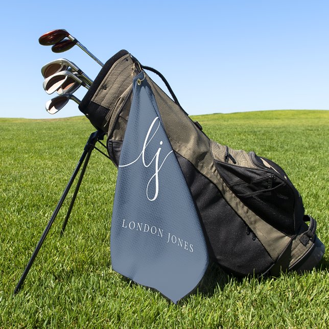 Navy Blue Modern Script Monogram Name Elegant Golfhandtuch (Von Creator hochgeladen)