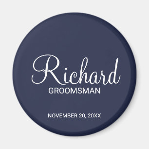 Navy Blue Modern Script Personalisiert Trauzeuge Magnet