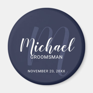 Navy Blue Modern Script Personalisierte Trauzeuge Magnet