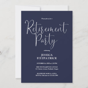 Navy Blue Modern Script Retirement Party Einladung