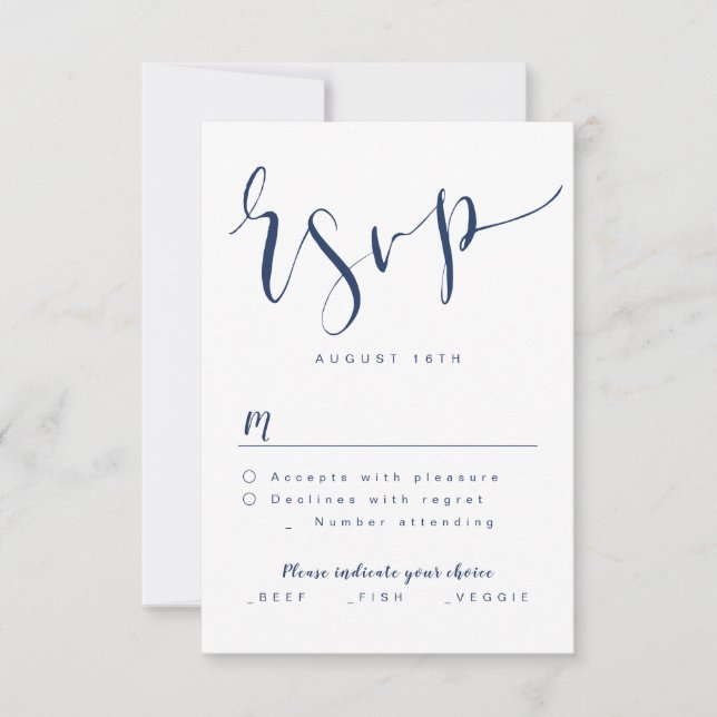 Navy Blue Modern Simple Script Hochzeit RSVP Karte (Vorderseite)