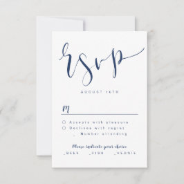 Navy Blue Modern Simple Script Hochzeit RSVP Karte