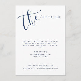 Navy Blue Modern Simple Script Wedding Details Begleitkarte
