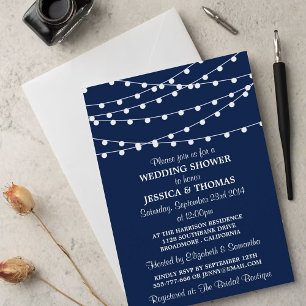 Navy Blue Modern String Lights Polterabend Einladung