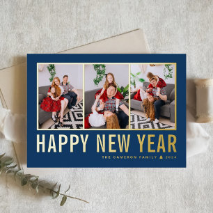 Navy Blue Modern Typografy Foto Collage New Year