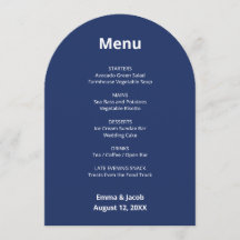 Navy Blue Modern Wedding Menu Card