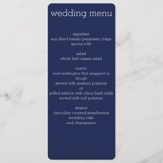 Navy Blue Modern Wedding Menu Menükarte (Vorderseite)