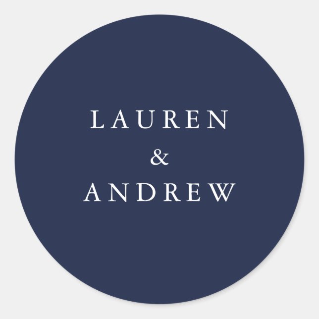 Navy Blue Modern Wedding Umschlag Aufklebers Runder Aufkleber (Vorderseite)