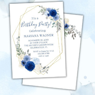 Navy Blue Moderne Floral Invitation de fête d'anni