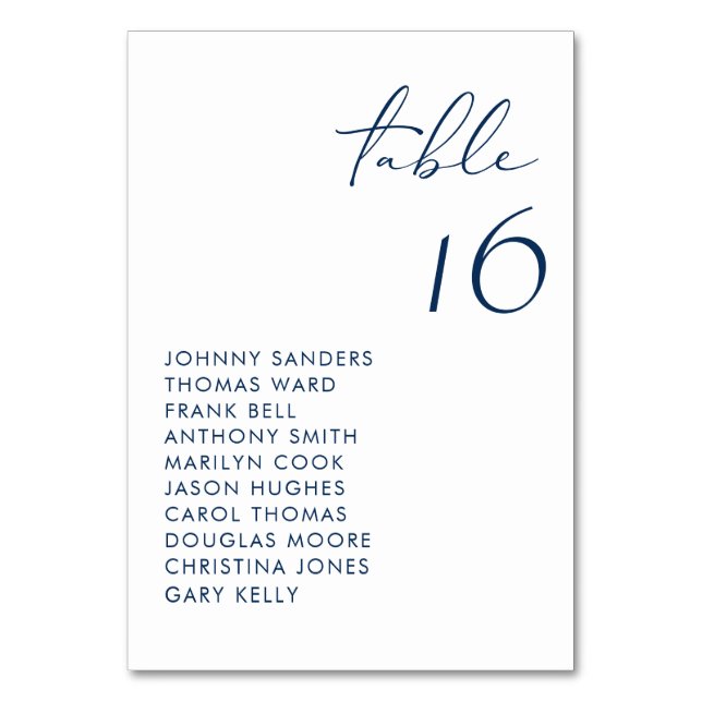 Navy Blue Moderne handgeschriebene SkriptWedding Tischnummer (Vorderseite)