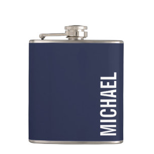Navy Blue Moderner Minimalistischer Personalisiert Flachmann