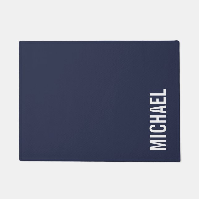 Navy Blue Moderner Minimalistischer Personalisiert Fußmatte (Vorderseite)