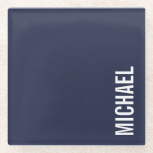 Navy Blue Moderner Minimalistischer Personalisiert Glasuntersetzer