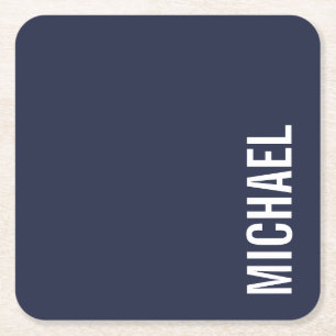 Navy Blue Moderner Minimalistischer Personalisiert Rechteckiger Pappuntersetzer
