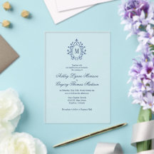 Navy Blue Monogram Acrylic Wedding Invitation