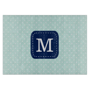 Navy Blue Monogram auf Minenhintergrund Schneidebrett