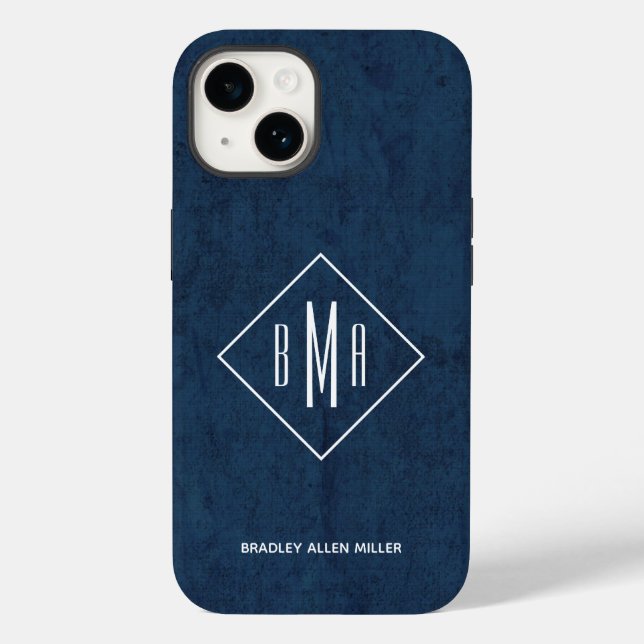 Navy Blue Monogram Case-Mate iPhone 14 Hülle (Rückseite)
