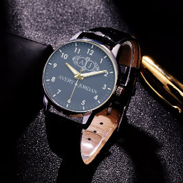 Navy Blue Monogram Couple name Armbanduhr