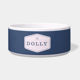 Navy Blue Monogram Dog Bowl Napf