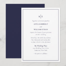Navy Blue Monogram - Familien Hochzeitseinladungen Einladung
