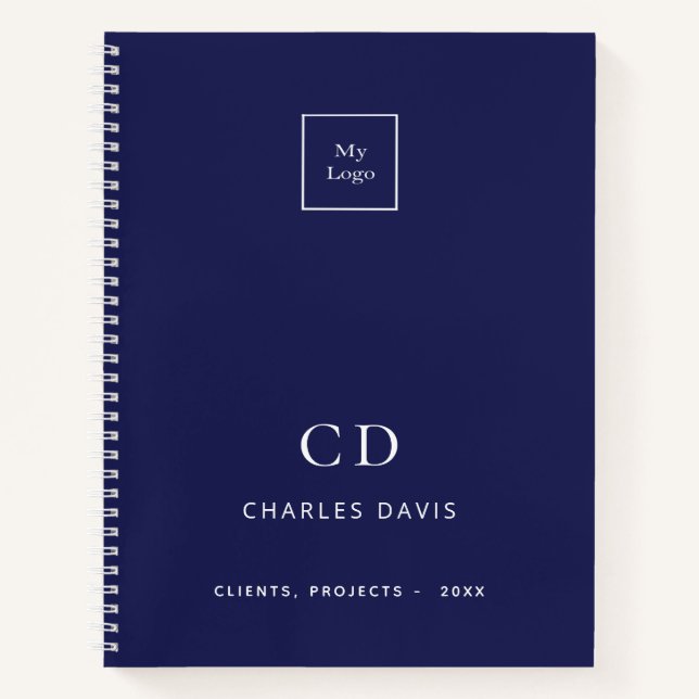 Navy-Blue-Monogram-Firmenlogo Notizbuch (Vorderseite)