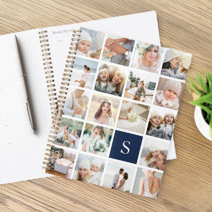 Navy Blue Monogram Foto Collage Planer