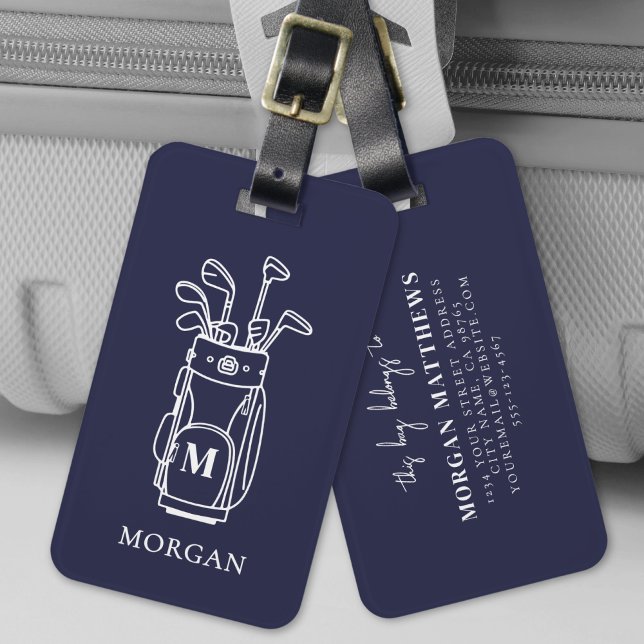 Navy Blue Monogram Golf Bag Gepäckanhänger (Navy Blue Monogram Golf Bag Luggage Tag)