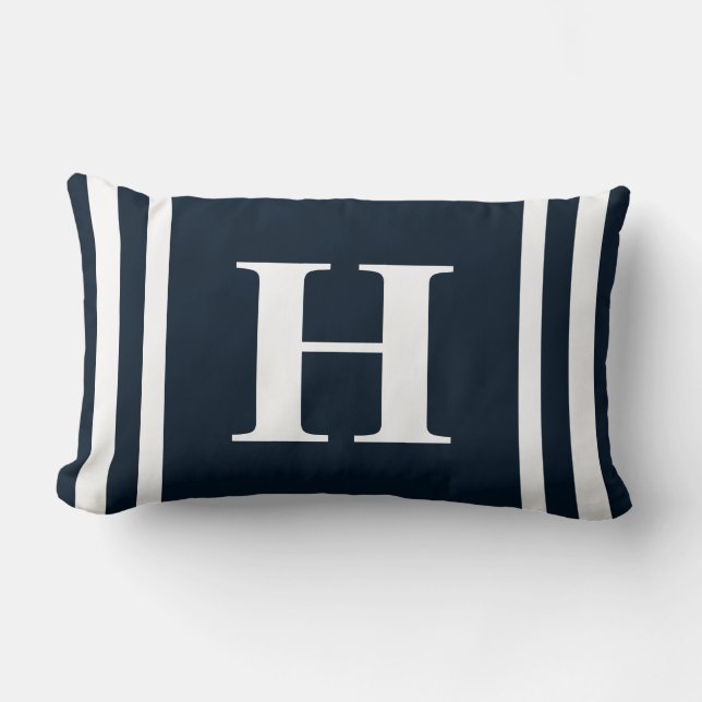 Navy Blue Monogram Lendenkissen (Vorderseite)