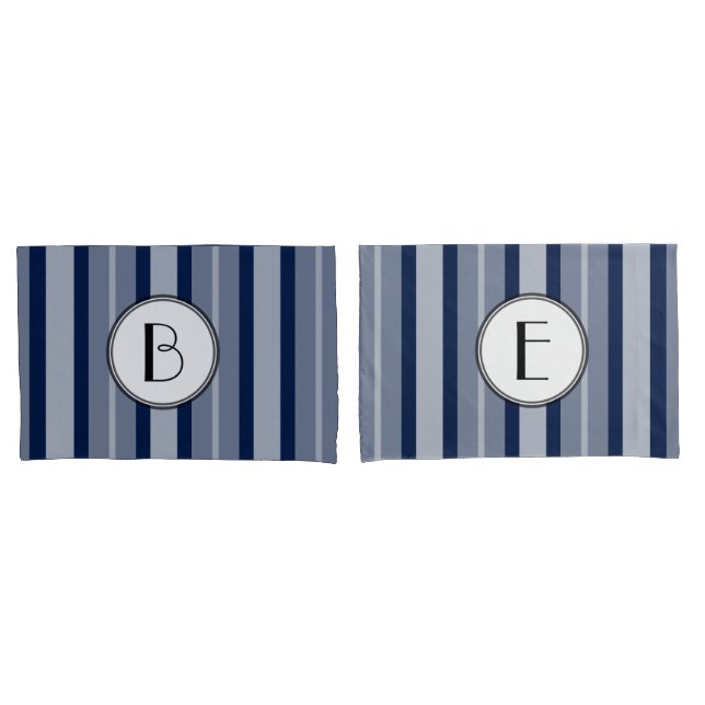 Navy Blue Monogram Modern Lines Contemporary Kissenbezug (Vorderseite-Set)