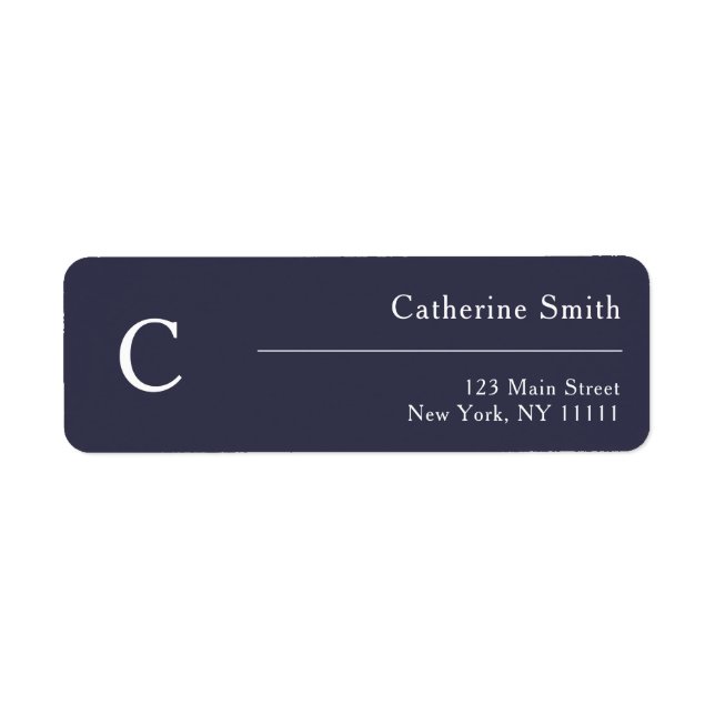 Navy Blue Monogram Modern Return Address Label (Vorne)