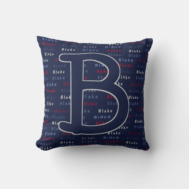 Navy Blue Monogram Name Geschenke für Kinderbetten Kissen (Vorderseite)