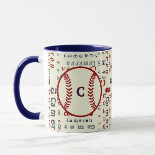 Navy Blue Monogram Name gibt Kindern Jungen Baseba Tasse