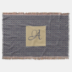 Navy Blue Monogram Quatrefolie Newlyweds Wedding Decke