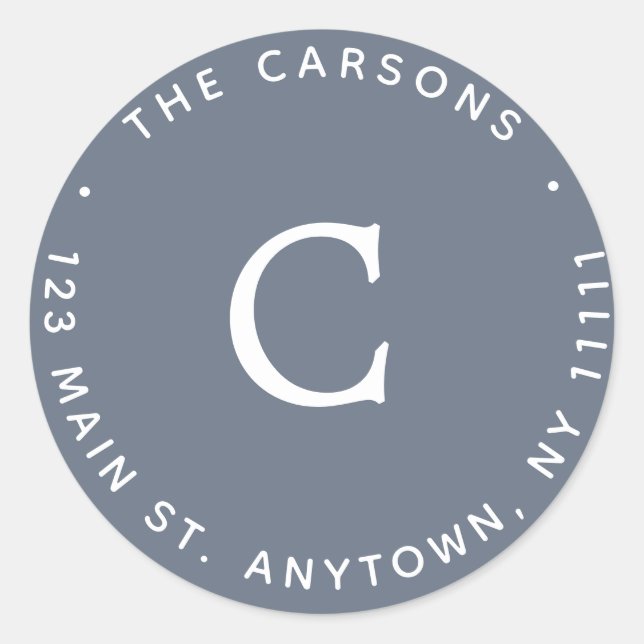 Navy Blue Monogram Round-Rücksendeadresse Runder Aufkleber (Vorderseite)