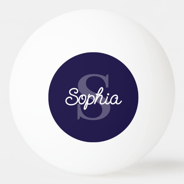 Navy Blue Monogram Script Name Tischtennisball (Vorderseite)