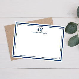 Navy Blue Monogram Thin & Thick Border Mitteilungskarte