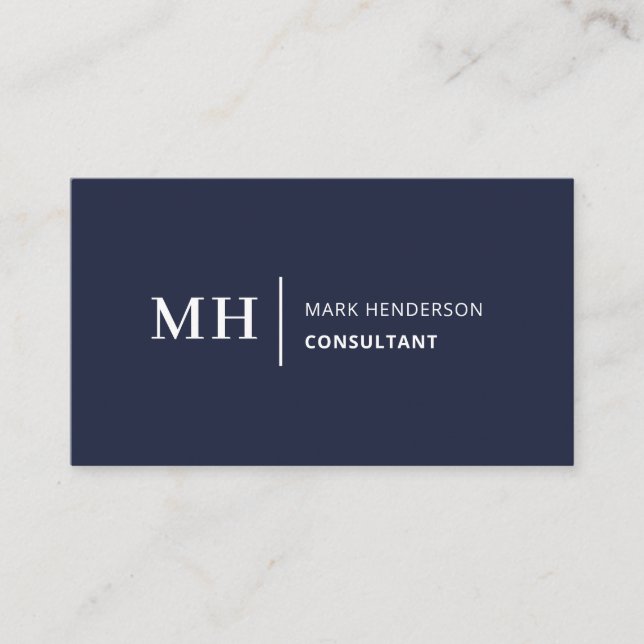 Navy Blue Monogram Trendy Elegant Moderne Visitenkarte (Vorderseite)