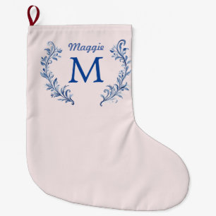 Navy Blue Monogram Wappen in Rosa Großer Weihnachtsstrumpf