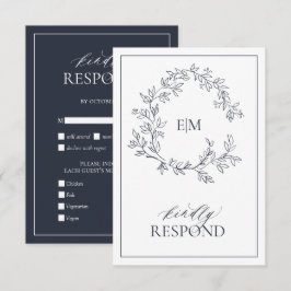 Navy Blue Monogram Wedding RSVP Card Karte