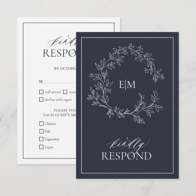 Navy Blue Monogram Wedding RSVP Card Karte (Vorne/Hinten)