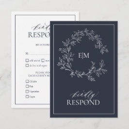 Navy Blue Monogram Wedding RSVP Card Karte